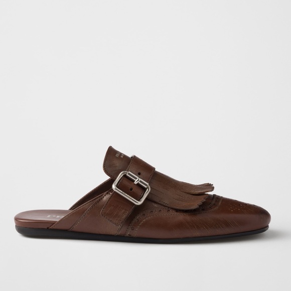 Worn once PRADA Brown Leather Fringed Shuffle Mules $1,250 41 - Picture 2 of 13